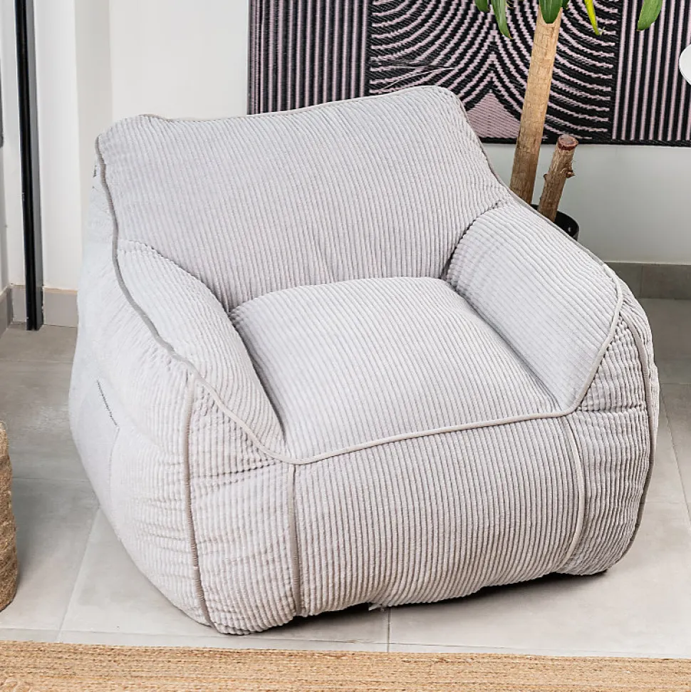 Pouf fauteuil velours côtelé BANANAIR 100x110 cm gris clair
