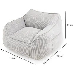 Pouf fauteuil velours côtelé BANANAIR 100x110 cm gris clair