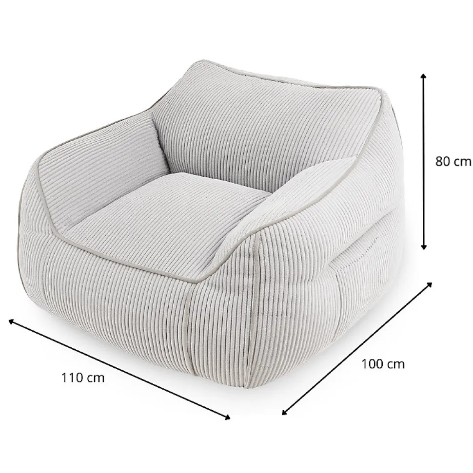 Pouf fauteuil velours côtelé BANANAIR 100x110 cm gris clair