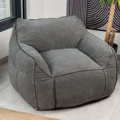 Pouf fauteuil velours côtelé BANANAIR 100x110 cm gris foncé