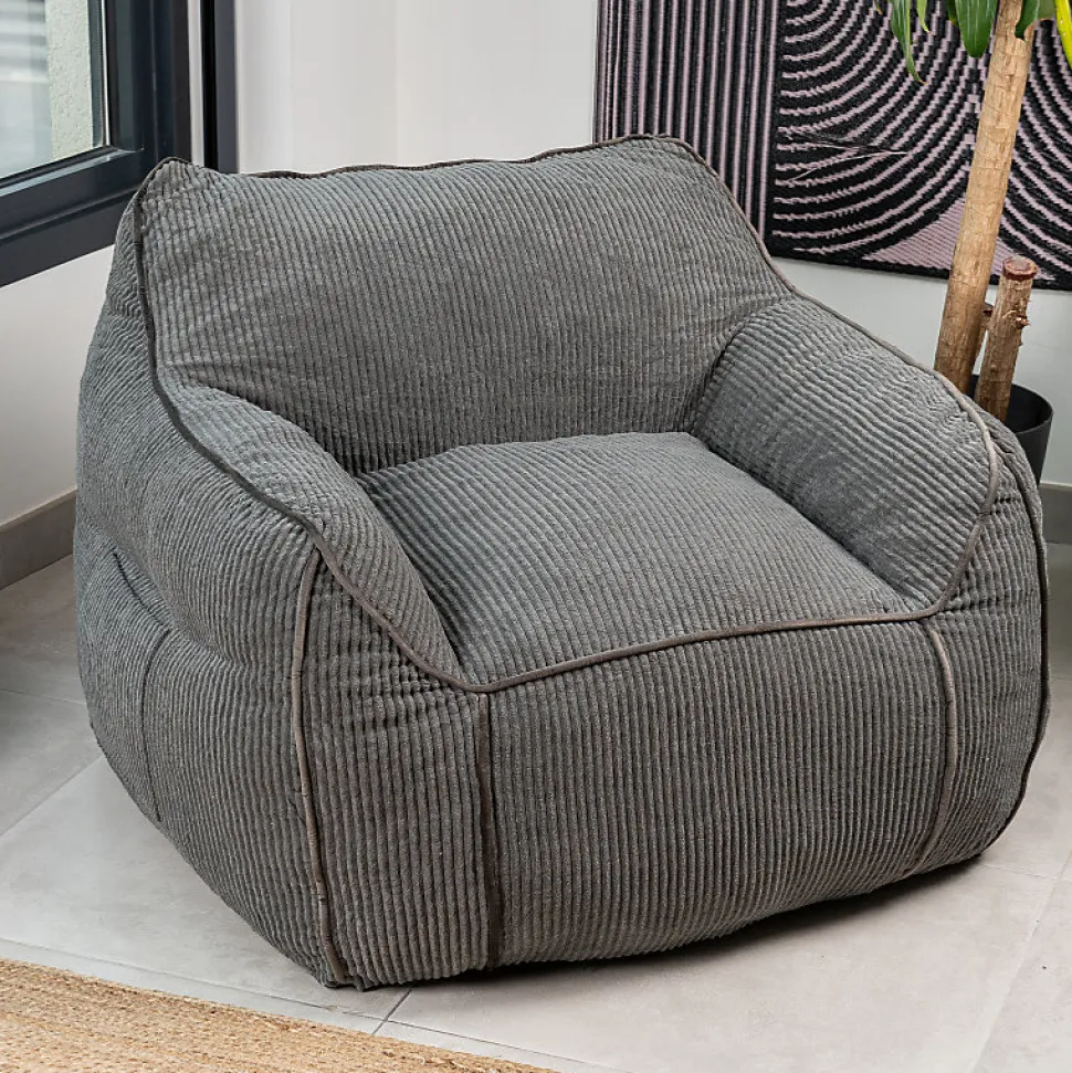 Pouf fauteuil velours côtelé BANANAIR 100x110 cm gris foncé