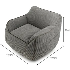 Pouf fauteuil velours côtelé BANANAIR 100x110 cm gris foncé