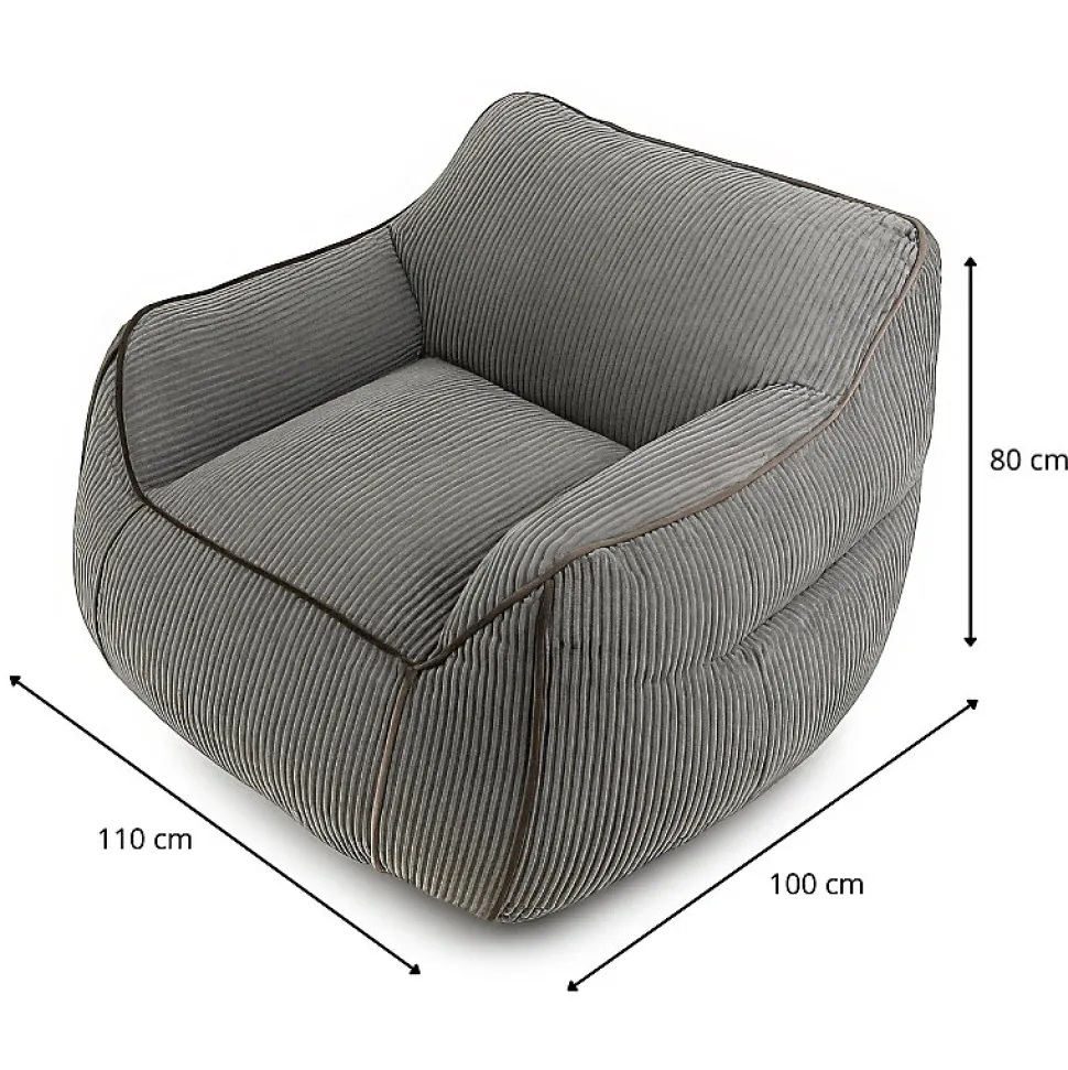 Pouf fauteuil velours côtelé BANANAIR 100x110 cm gris foncé