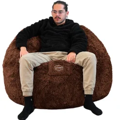 Pouf géant déhoussable fausse fourrure BANANAIR 120 cm chocolat
