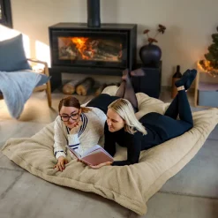 Pouf géant XXL, fauteuil d'intérieur déhoussable - 150 x 180 cm - Sherpa - Beige - Vivezen