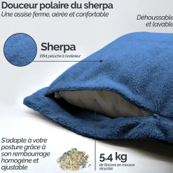Pouf géant XXL, fauteuil d'intérieur déhoussable - 150 x 180 cm - Sherpa - Bleu marine - Vivezen