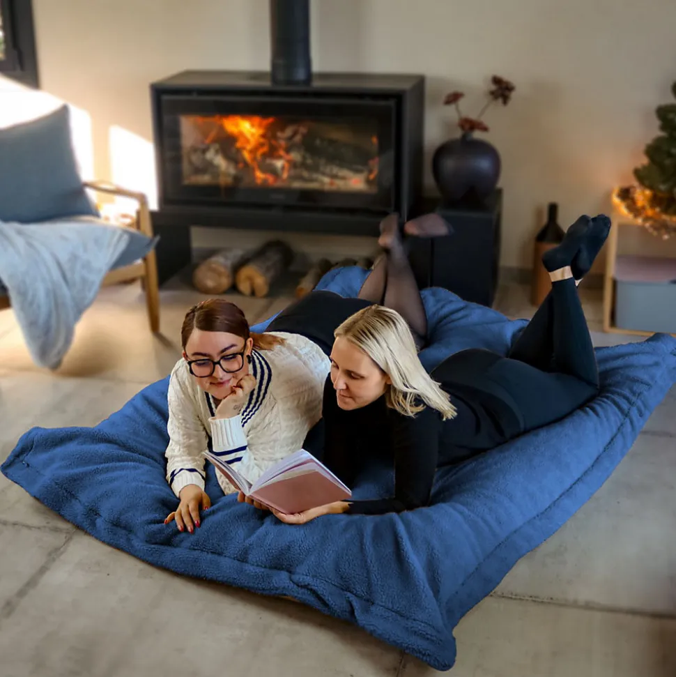 Pouf géant XXL, fauteuil d'intérieur déhoussable - 150 x 180 cm - Sherpa - Bleu marine - Vivezen