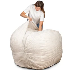 Pouf lit convertible 2en1 déhoussable en velours côtelé blanc cassé