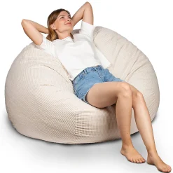 Pouf lit convertible 2en1 déhoussable en velours côtelé blanc cassé