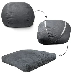 Pouf lit convertible 2en1 déhoussable en velours côtelé gris foncé
