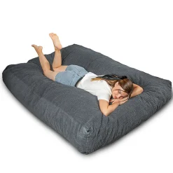Pouf lit convertible 2en1 déhoussable en velours côtelé gris foncé