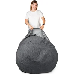 Pouf lit convertible 2en1 déhoussable en velours côtelé gris foncé