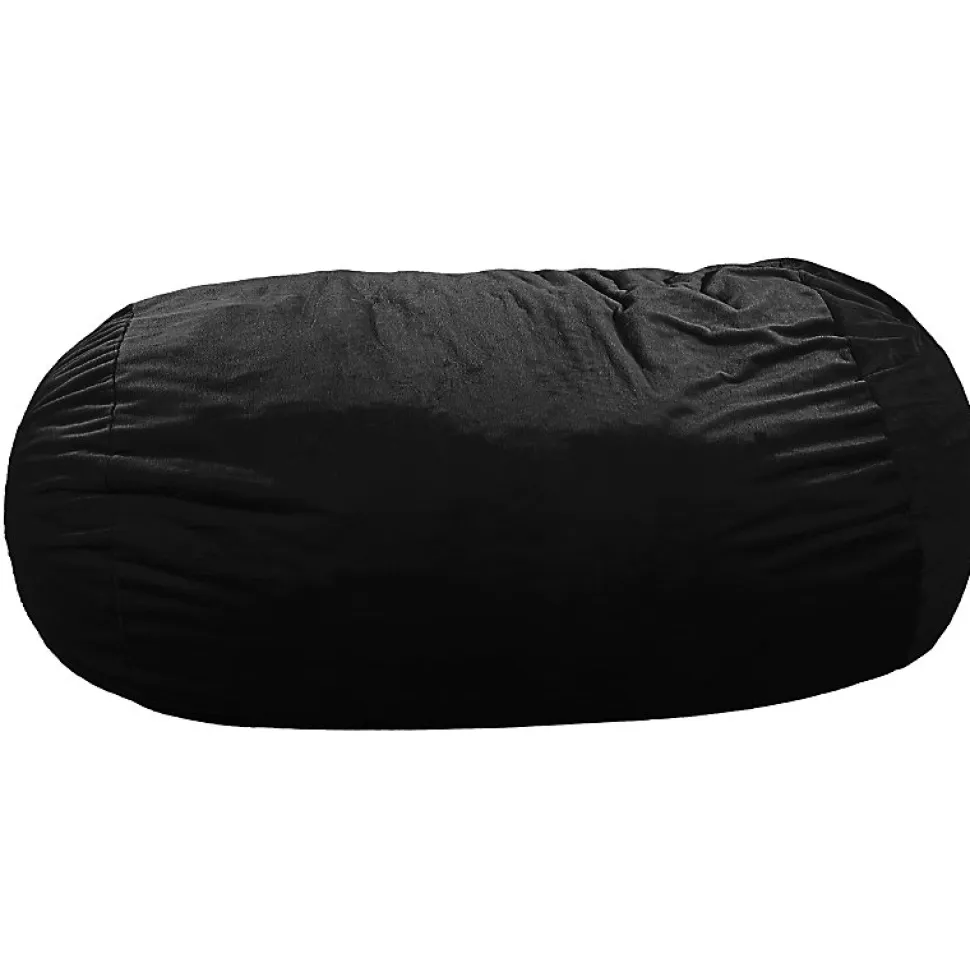 Pouf long géant déhoussable fausse fourrure noir 160 cm