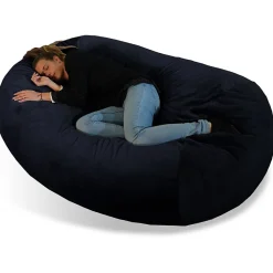 Pouf long géant déhoussable fausse fourrure noir 160 cm