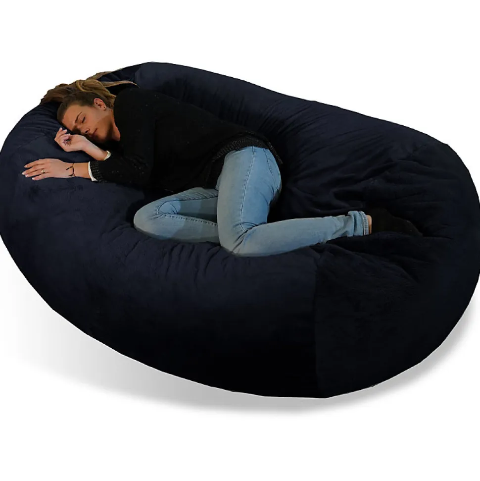 Pouf long géant déhoussable fausse fourrure noir 160 cm