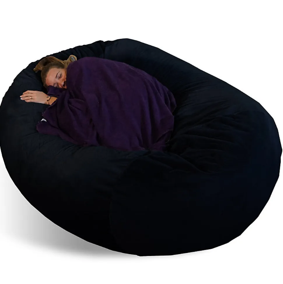 Pouf long géant déhoussable fausse fourrure noir 160 cm