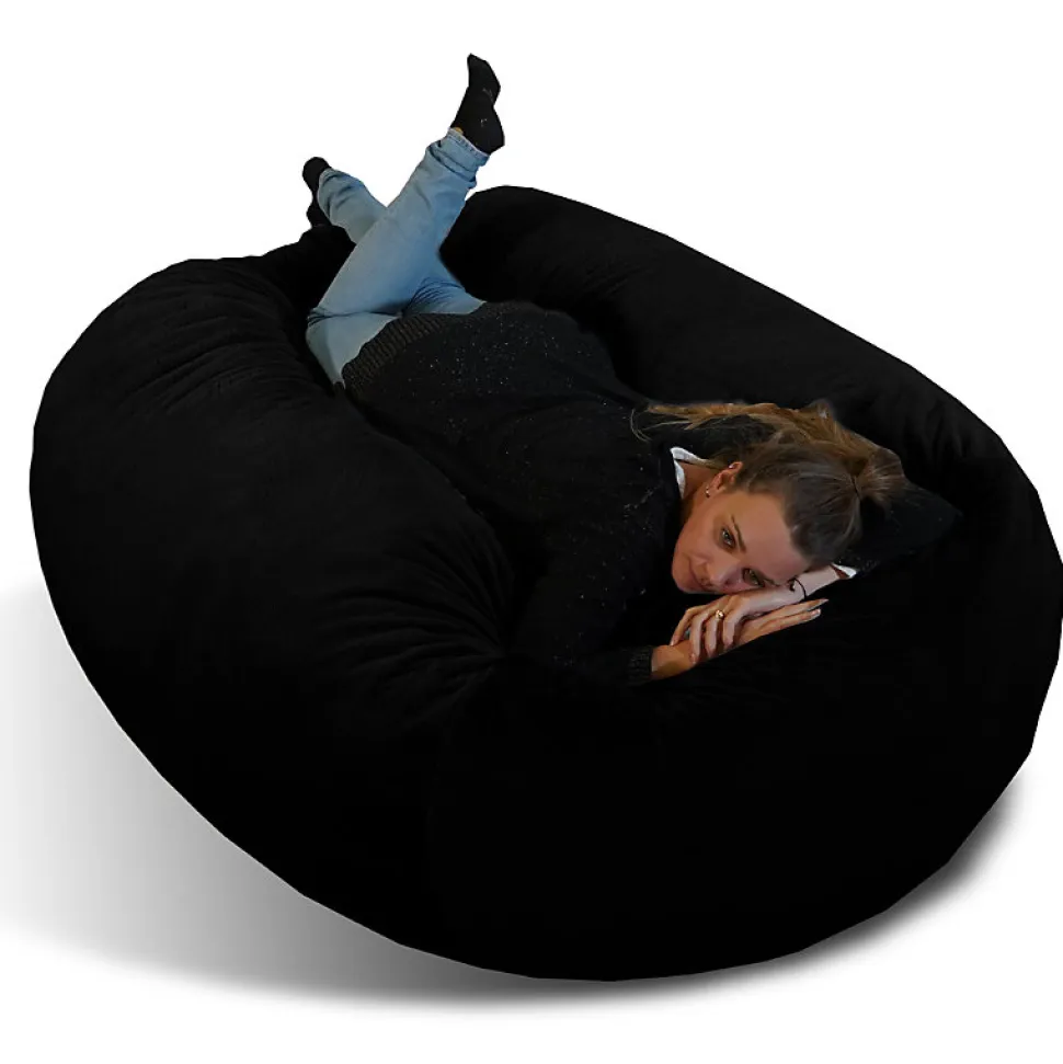 Pouf long géant déhoussable fausse fourrure noir 160 cm