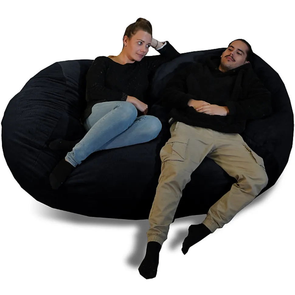 Pouf long géant déhoussable fausse fourrure noir 160 cm