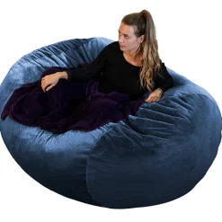 Pouf long géant déhoussable fausse fourrure bleu 160 cm