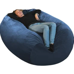 Pouf long géant déhoussable fausse fourrure bleu 160 cm