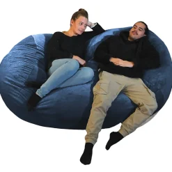 Pouf long géant déhoussable fausse fourrure bleu 160 cm