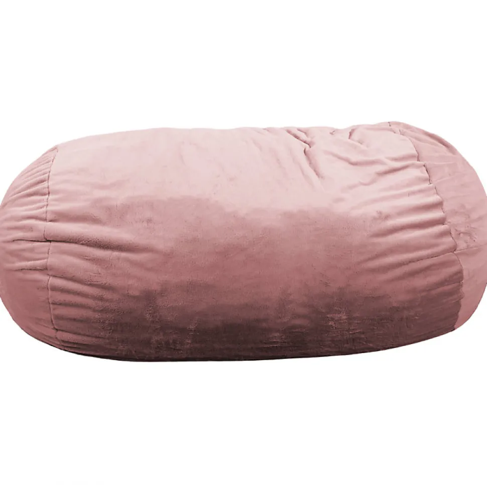 Pouf long géant déhoussable fausse fourrure rose 160 cm