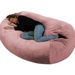 Pouf long géant déhoussable fausse fourrure rose 160 cm