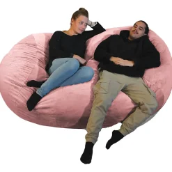 Pouf long géant déhoussable fausse fourrure rose 160 cm