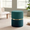 Pouf LOUISE Velours Bleu canard et Métal Doré