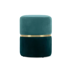 Pouf LOUISE Velours Bleu canard et Métal Doré