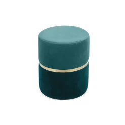 Pouf LOUISE Velours Bleu canard et Métal Doré