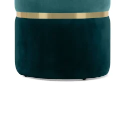 Pouf LOUISE Velours Bleu canard et Métal Doré