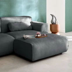 Pouf. module pour canapé. repose-pieds pour canapé 3 places en velours côtelé gris foncé. L 102 x P 70 x H 41cm - Wallas