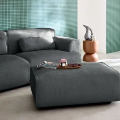 Pouf. module pour canapé. repose-pieds pour canapé 3 places en velours côtelé gris foncé. L 102 x P 70 x H 41cm - Wallas