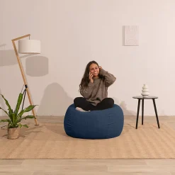 Pouf poire déhoussable velours côtelé BANANAIR 105x85 cm bleu foncé
