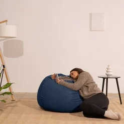 Pouf poire déhoussable velours côtelé BANANAIR 105x85 cm bleu foncé