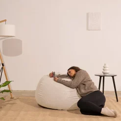 Pouf poire déhoussable velours côtelé BANANAIR 105x85 cm beige