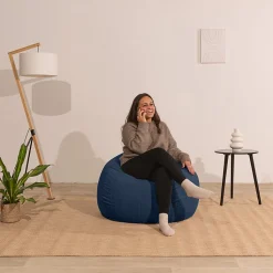 Pouf poire déhoussable velours côtelé BANANAIR 120x100 cm bleu foncé