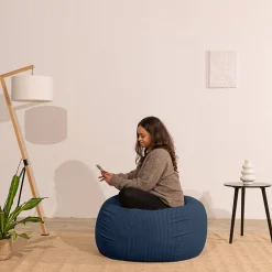 Pouf poire déhoussable velours côtelé BANANAIR 120x100 cm bleu foncé