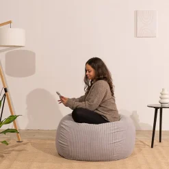 Pouf poire déhoussable velours côtelé BANANAIR 80x70 cm gris clair