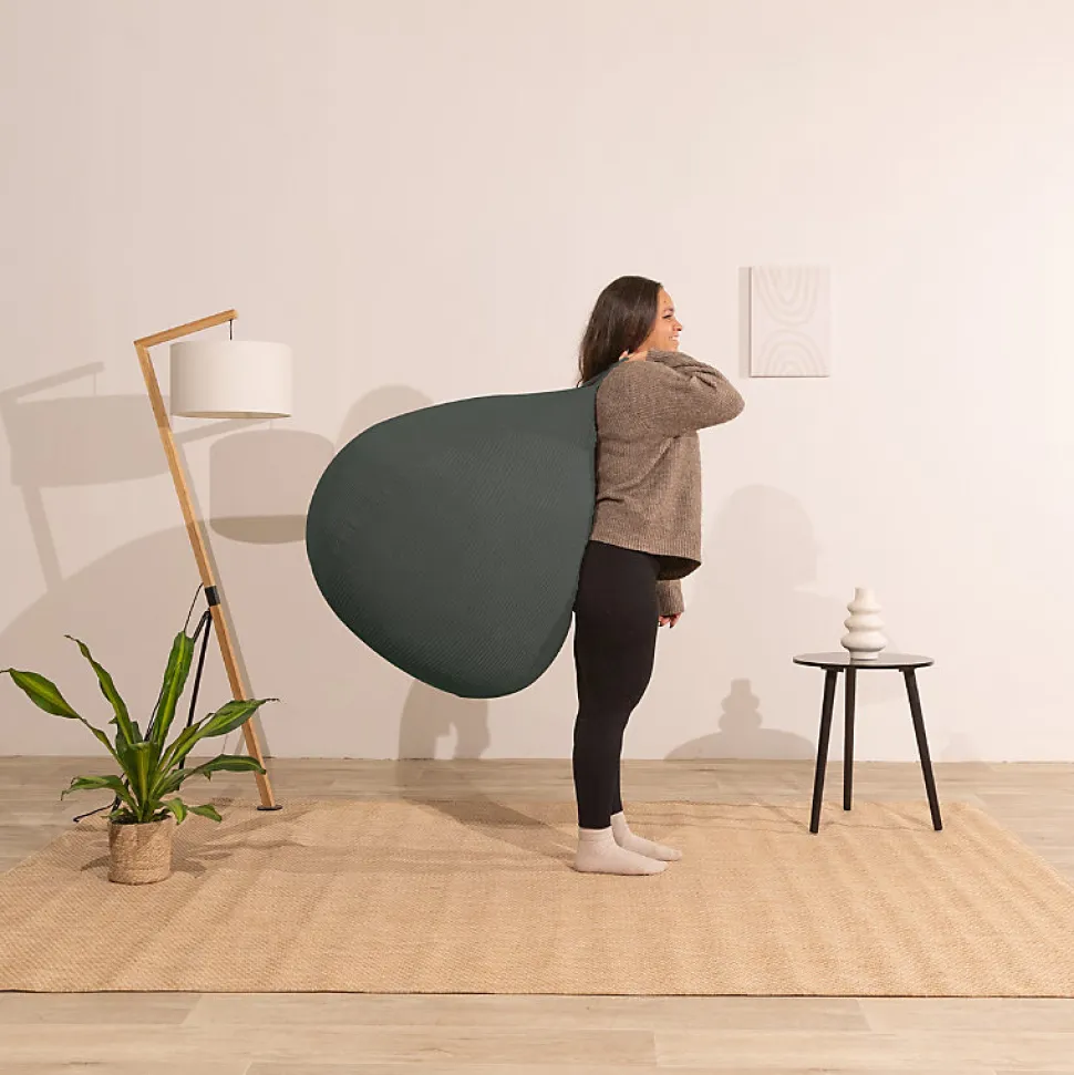 Pouf poire déhoussable velours côtelé BANANAIR 120x100 cm gris foncé