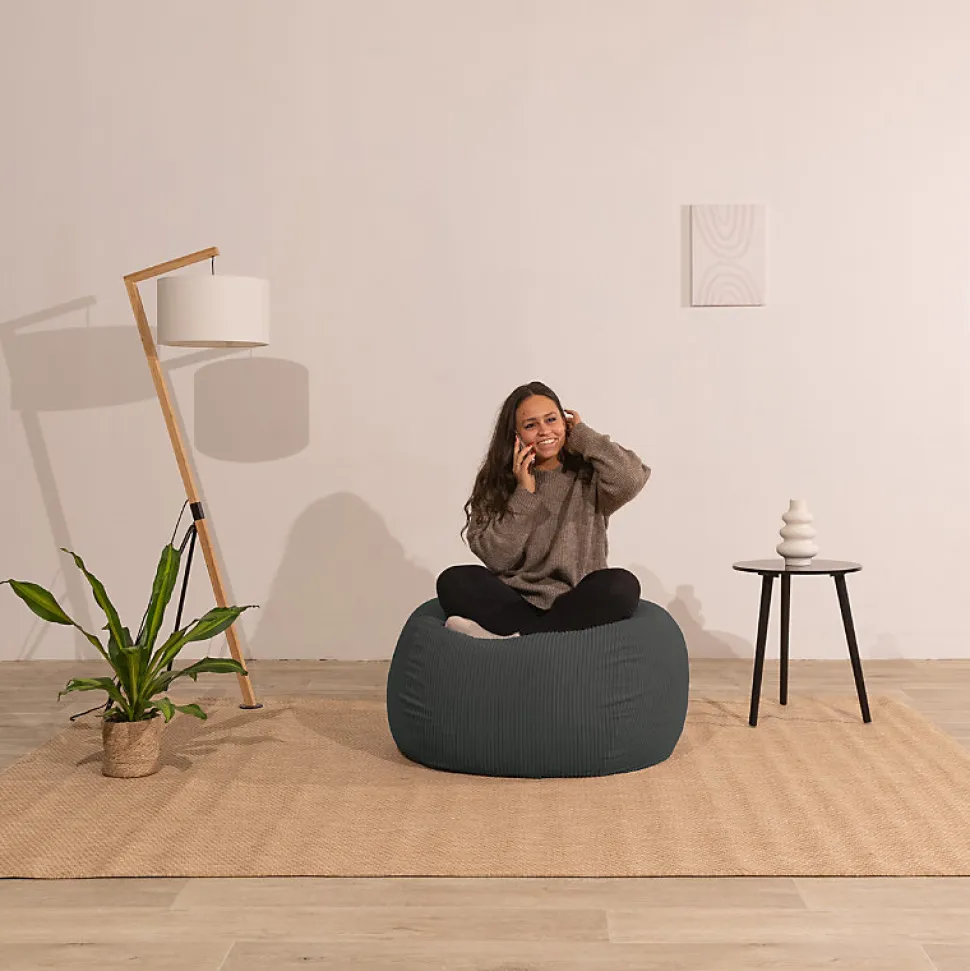 Pouf poire déhoussable velours côtelé BANANAIR 120x100 cm gris foncé