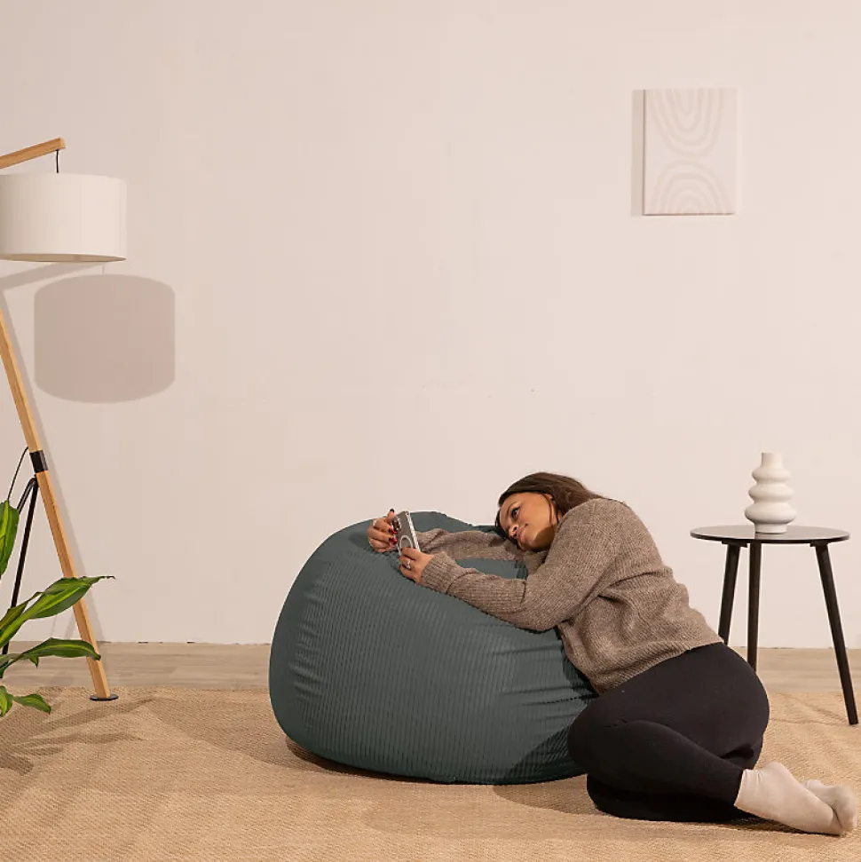 Pouf poire déhoussable velours côtelé BANANAIR 120x100 cm gris foncé