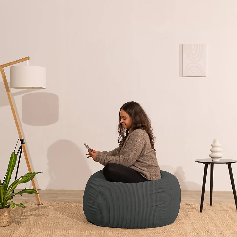 Pouf poire déhoussable velours côtelé BANANAIR 120x100 cm gris foncé