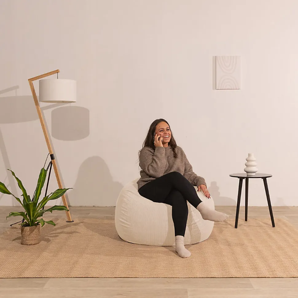Pouf poire déhoussable velours côtelé BANANAIR 120x100 cm beige