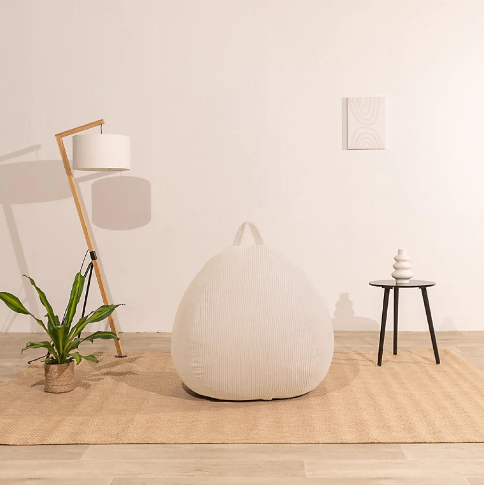 Pouf poire déhoussable velours côtelé BANANAIR 120x100 cm beige