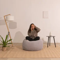 Pouf poire déhoussable velours côtelé BANANAIR 105x85 cm gris clair