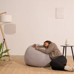 Pouf poire déhoussable velours côtelé BANANAIR 105x85 cm gris clair