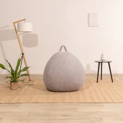 Pouf poire déhoussable velours côtelé BANANAIR 105x85 cm gris clair
