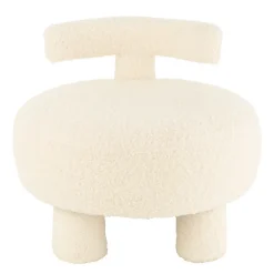 Pouf rond avec dossier en tissu bouclette (52x52x49 cm - Blanc)